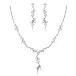 EVER FAITH Wedding CZ Jewelry Set for Bride Bridesmaid, Elegant Marquise Teardrop Cubic Zirconia Vine Leaf Bridal Necklace Dangle Earrings Set for Women Silver-Tone