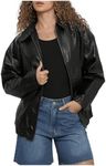 MakeMeChic Women's Faux Leather Shacket Long Sleeve Zip Up Motorcycle Jacket Biker Coat Solid Black XS