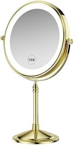 DOWRY 4000 mAh Rechargeable Lighted Makeup Mirror 10x Magnification Vanity Mirror Tabletop Two-Sided Swivel Gifts for Women Wife Mom Teengirls Mothers Day Gold Finish