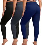 VALANDY Creamlush 3 Pack Plus Size Leggings for Women-High Waisted Tummy Control Soft Stretchy Yoga Pants, 3 Packs-black/Dark Grey/Navy Blue, 3X-Large