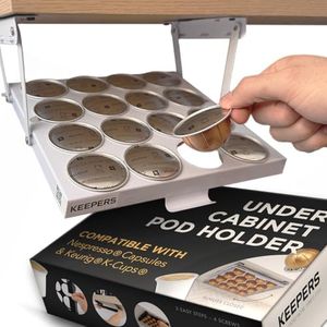 KEEPERS Nespresso® Vertuo® Pod Holder|Under Cabinet Swing Down Coffee Pod Organizer|Keurig® Coffee Pod Holder|K Cup Holder Storage Organizer|Magnet Steel RV Office Small Kitchen 10 x 9in WHITE