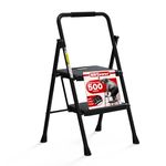 HBTower 2 Step Stool for Adults, Folding Step Ladder with Wide Anti-Slip Pedal, Sturdy Steel Ladder Convenient Handgrip, 500lbs Portable, Black