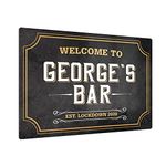 iCaseDesigner Personalised Welcome Bar Sign with Rustic Black Chalk Board Background. Gloss Metal Wall Art. Pub Man-Cave Gift