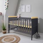 Tutti Bambini Rio Baby Cot Bed with Cot Top Changer - 2-in-1 Baby Crib & Toddler Bed, Baby Bed, Adjustable Base, Baby Cot, Birth to 6 Years, Newborn Essentials, Oak & Slate Grey (140 cm x 70 cm)