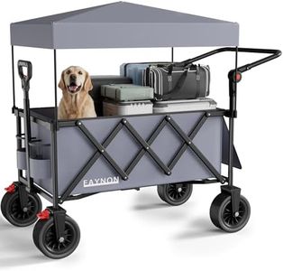 2 in 1 Collapsible Wagon with 300lbs Weight Capacity,150L Heavy Duty Utility Cart with Removable Canopy,with Big All-Terrain Beach Wheels & Drink Holders,Gray