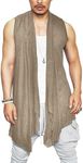 COOFANDY Men's Shawl Cardigan Sleeveless Open Front Kimono Tops Lightweight Long Length Drape Cape Khaki