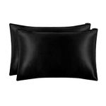 LILYSILK 2 Pack Silk Pillowcase 19 Momme 100% Mulberry Silk for Hair and Skin Charmeuse Silk on Both Sides Envelope Closure Black Standard(20x30inch)
