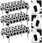 Cow Print Tablecloth (Pack of 3) 54 x 72 Inch Tablecloths for Farm Animal Themed Parties, Birthday Party Supplies and Picnic Table Covers, (Black and White)