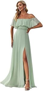 Ever-Pretty Women's Elegant Off The Shoulder Side Split High Waist Flowy Chiffon Maxi Bridesmaid Dress Mint Green US08