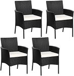 Tangkula 4 Pieces Patio Wicker Chair, Outdoor PE Rattan Armchairs with Removable Cushions, Patio Dining Wicker Chairs for Garden, Poolside, Lawn, Porch and Backyard (Black)