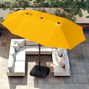 PHI VILLA 15ft Large Patio Umbrellas with Base Included, Outdoor Double-Sided Rectangle Market Umbrella with Crank Handle, for Poolside Lawn Garden, Golden Yellow