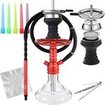 Shisha Set Carbon Fiber Pattern with Silicone Pipe Hose Bowl Tong Mouth Tips Everything Accessories, Small Glass Vase Hookah Shisha Complete Set Red