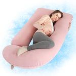 Wndy's Dream Pregnancy Pillow with Cooling Cover, Side J Type Full-Body Pillow for Back, Legs and Belly Support, Comfortable Cooling Cover for Pregnant Women (Pink)