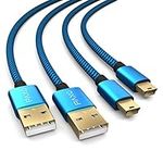 PAXO 2 x 4m charging cable for PS3 controller, USB to Mini USB cable long, braided cable (braided), gold plated, blue/black