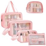 5PCS Clear Toiletry Bag,Clear Makeup Bag,Waterproof Clear PVC Travel Toiletry Bag,Cosmetic Makeup Bags Vacation Bathroom Organizer for Women,Girls and Men(Pink)