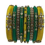 Yaalz Silk Thread Kundan Worked Festival Wear Designer Elegant Bangle Sets In Mustard_Yellow_&_Green Colors For Unisex Adult