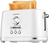 LONGDEEM Retro Toaster 2 Slice with Extra-Wide and Deep Slots, 6 Browning Levels and 3 Functions - Reheat, Defrost & Cancel, Stainless Steel, Removable Crumb Tray, Under Base Cord Storage, White