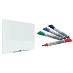 Quartet G5028IMW Glass Dry Erase Board, 50" x 28" + Quartet Glass Board Dry Erase Markers, Bullet Tip, Premium, Assorted, 4-Pack