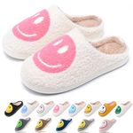 Cute Smile Slippers for Woman Men,Soft Plush Comfy Warm Couple Slip-On House Happy Face Slippers For Winter Indoor Outdoor Preppy Slippers Non-slip Fuzzy Flat Slides White Pink 3839