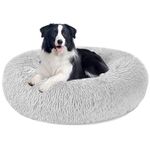 Calming Dog and Cat Bed Donut - 35.5'' Dog Bed Large, Fluffy Cat Anti Anxiety Beds for Indoor Cats, Washable Pet Bed with Non-Skid Bottom for Dogs and Cats, Light Grey XXXL(35.5in/90cm)