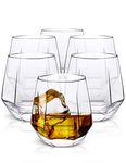 Stemless Wine Glasses Set of 6 - Hexagon Shaped Crystal Wine Glass Set for Red or White Wine - Beveled Sides Feels like a Diamond & Lets Wine Breathe