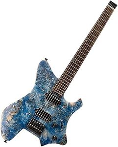 EART Electric Guitar GW2 Headless fix Bridge for 6 String Travel Guitar Small But Full-scale Guitar Ultra-Light For Travel and Performance Right Solid-Body Electric Guitar, Blue