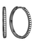 PROSTEEL Huggie Hoop Earrings for Women, Hypoallergenic 925 Sterling Silver Post Lightweight Small Sleeper Cartilage Earrings Tiny Cubic Zirconia Hoops 20mm Black (With Gift Box)