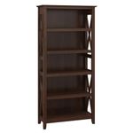 Bush Furniture Key West Tall 5 Shelf Bookcase in Bing Cherry | Large Book Shelf, Large Bookshelf for Living Room or Office Space