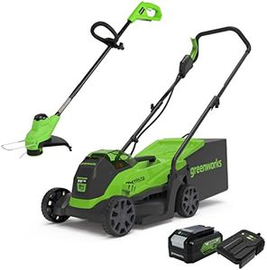 Greenworks Tondeuse à Gazon électrique 24V 33cm 30L Bac, Coupe-bordures 25cm tête d'alimentation Automatique avec 1 Batterie 4Ah et Chargeur GD24LM33LT25K4