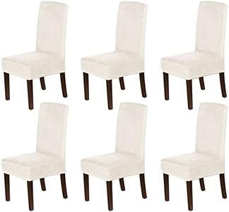 H.VERSAILTEX Dining Chair Covers Velvet Stretch Chair Covers for Dining Room Set of 6 Parson Chair Slipcovers Chair Protectors Covers, Soft Thick Solid Velvet Fabric Washable, Ivory