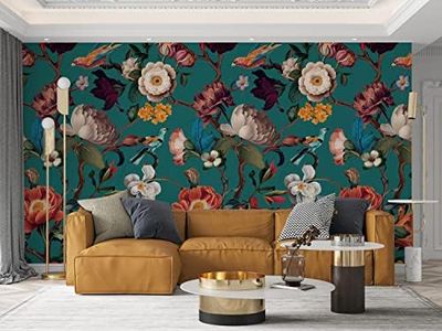 Zeeko Vintage Floral Wallpaper Peel and Stick Large Blue Flower Wall Murals for Bedroom TV Background Wall Paintings Art Deco 148" W x 98" H