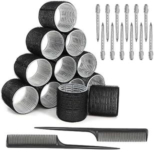 Bigoudis à grandes boucles, sans chaleur, auto-adhésifs, 12 bigoudis avec 12 pinces à cheveux, 2 peignes pour cheveux longs, moyens et courts Lot de 26 Articles