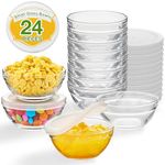 12 Pack 3.5 Inch Small Glass Bowls with 12 Pack Lids, 4 oz Mini Glass Containers, Ramekins, Pinch Bowls, Condiment Containers, for Prep, Dips, Nuts, Snacks, Candy Meal Prep Bowls, Dessert Bowls