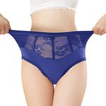 OUMSHBI High Waist Lace Knickers Hipster Panties Underwear For Women Ladies Briefs Seamless Panties Elastic Underwear High Waisted Full Brief Stretch Bikini Brief Knickers Soft Pantys Dark Blue