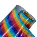 DINOVIN | Rainbow Glitter HTV Vinyl Rolls | Heat Transfer Vinyl | 20inch x 80inch | PU for Shirts | Metallic Finish | Soft Touch | Iron on Vinyl for Cricut & Cameo | Easy to Cut & Weed for HTV Design