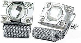 Vittorio Vico Vibrant Colorful Square Crystal Chain Cufflinks in Round Setting Clear/Silver (CH 034)