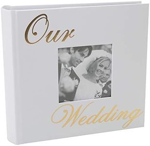 Happy Homewares Modern White Wedding Day Photo Album with Gold Foil Text - Holds 80 4x6 Pictures - Wedding Gift Idea for a Special Couple
