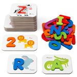 Coogam Numbers and Alphabets Flash Cards Set - ABC Wooden Letters and Numbers Animal Card Board Matching Puzzle Game Montessori Educational Toys Gift for Preschool Kids