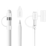 Fintie 3 Pieces Silicone Bundle Compatible with Apple Pencil 1st Generation, Soft Protective Cover Accessories Pencil Cap Holder with Nib Cover, Cable Adapter Tether, White