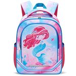 WAWSAM Mermaid Kids Backpack - School Backpack for Girls Pink Book Bags Preschool School Kindergarten Elementary Schoolbag Hiking Travel Waterproof Casual Backpack with Chest Strap