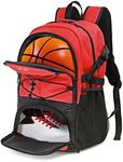 WOLT | Basketball Backpack Large Sports Bag with Separate Ball Holder & Shoes Compartment, Best for Basketball, Soccer, Volleyball, Swim, Gym, Travel (Red)