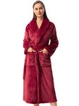 Vislivin Fluffy Bathrobe for Women Soft Fleece Dressing Gown Ladies Warm Loungewear Robe Wine Red-2 M