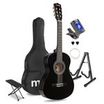 MAX SoloArt 3/4 Junior Acoustic Guitar Kit for Beginner Childrens Starter Set with Stand, Footrest & Accessories, Ideal Instrument Gift for Ages 8-13, Black