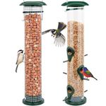 Vivace Bird Feeder, 2 Pack Bird Feeders for Outdoors Hanging, Clear Tube Bird Feeder & Metal Mesh Tube Bird Feeders for Peanut, 6 Feeding Ports, 14inches Wild Bird Feeders