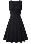 YMING Women Sleeveless Dress Sexy Cocktail Dress V Neck Party Dress Audrey Elegant Solid Color Dress Midi Dress Black XL