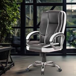 MAHARAJA Luxurious Office Chair for Work|Leather Chair for Office Work & Boss Chair for Office| Premium Revolving Office Chair for Work | Heavy-Duty Design (White & Black)