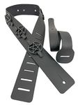 Pentagram Leather Guitar Strap Nail head Rivet Bass Acoustic Electric Guitar Goth Style, Black, One Size