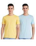 Amazon Brand - Symbol Men's Cotton T Shirt | Round Neck | Half Sleeve | Plain | Combo Pack of 2 - Regular Fit (Available in Plus Size) (Bright sky, Sunshine_XL)