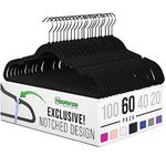 Velvet Clothes Hangers (20, 40, 60, 100 Packs) Heavy Duty Durable Coat and Clothes Hangers | Vibrant Color Hangers | Lightweight Space Saving Laundry Hangers (60 Pack - Black)