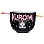 Silver Buffalo Sanrio Hello Kitty and Friends Kuromi Ceramic Ramen Noodle Rice Bowl with Chopsticks, Microwave Safe, 20 Ounces